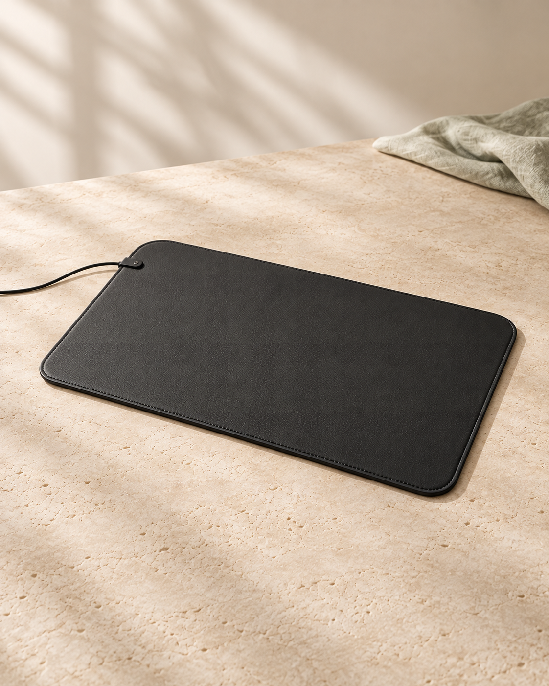 Close-up of the EarthPad mat surface and rounded stitched edge